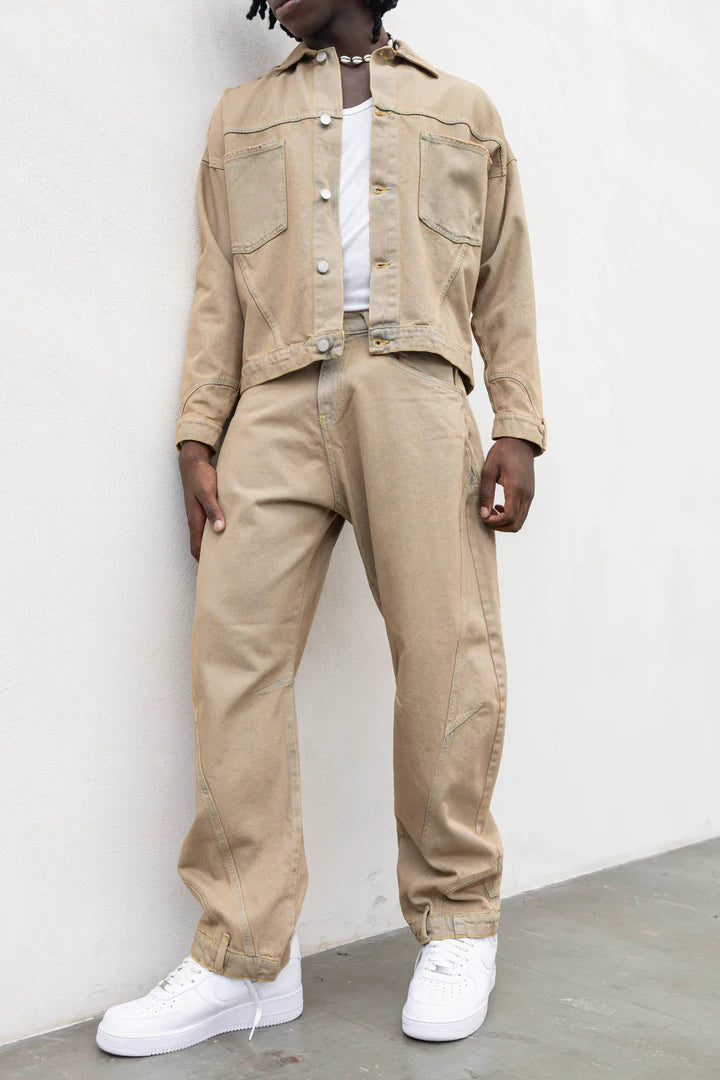 Coordinato Workwear Uomo – Giacca e Pantaloni in Denim Beige
