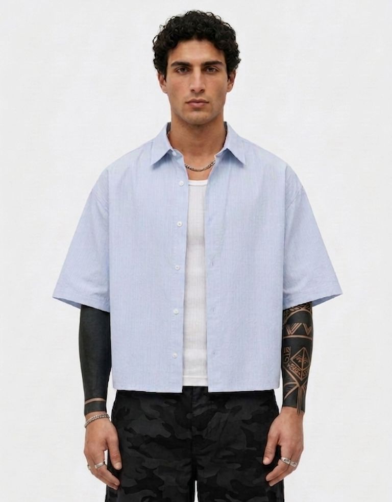 Camicia Boxy Basic Celeste