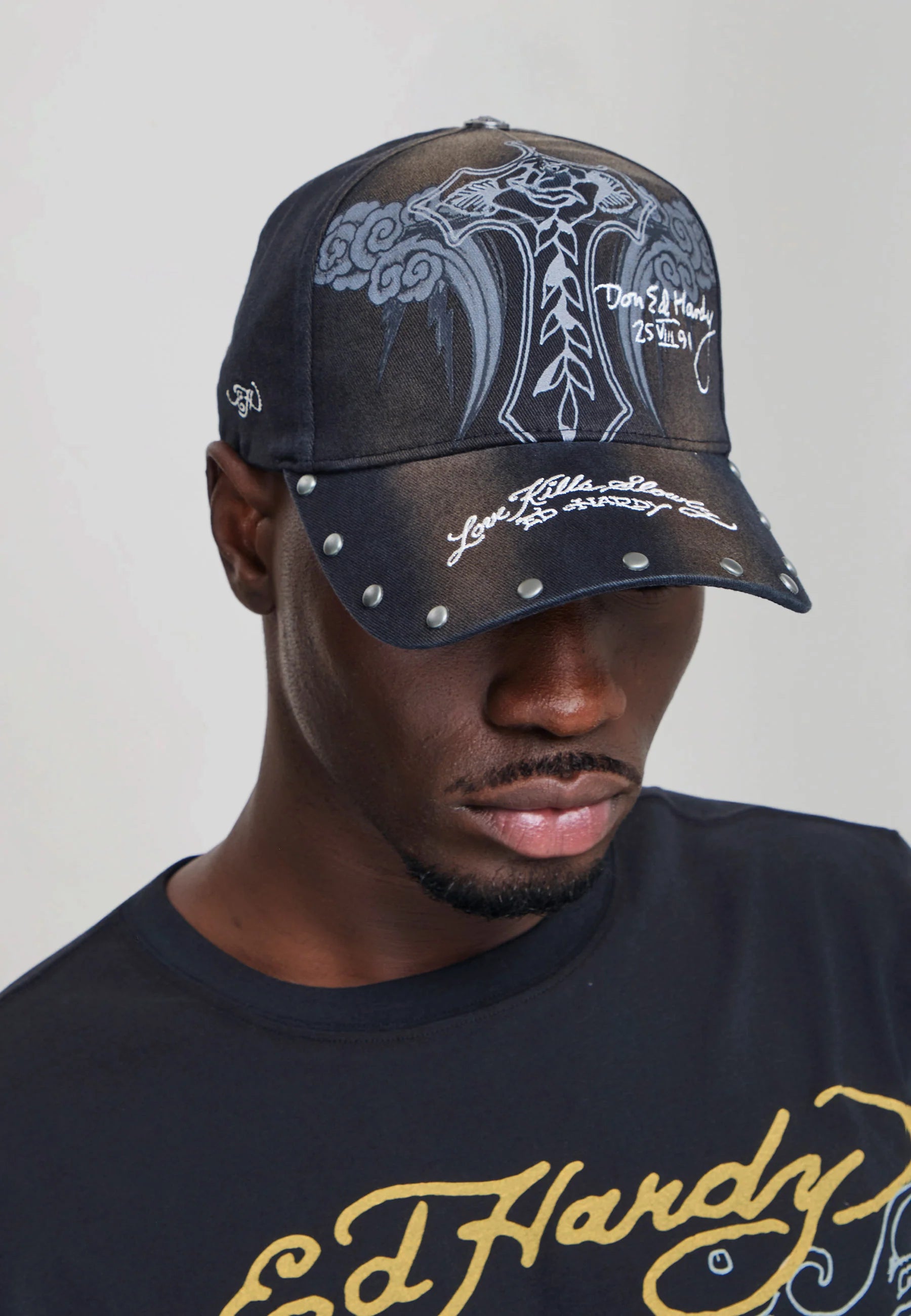 Cappello Ed Hardy Storming Rose Washed 5 Panel Trucker Cap - Black