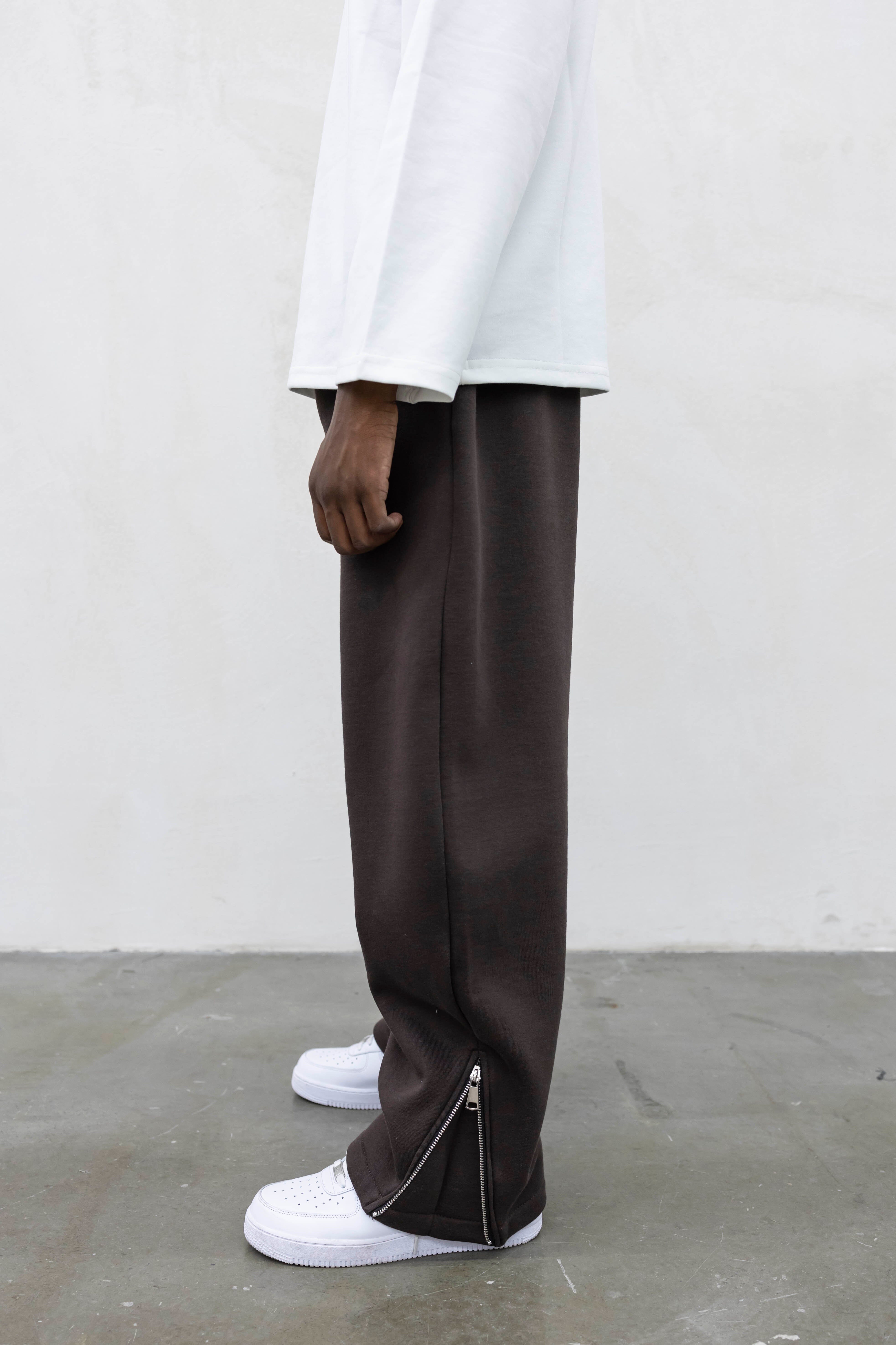 Pantalone Tuta Balloon con Zip Regolabile Marrone