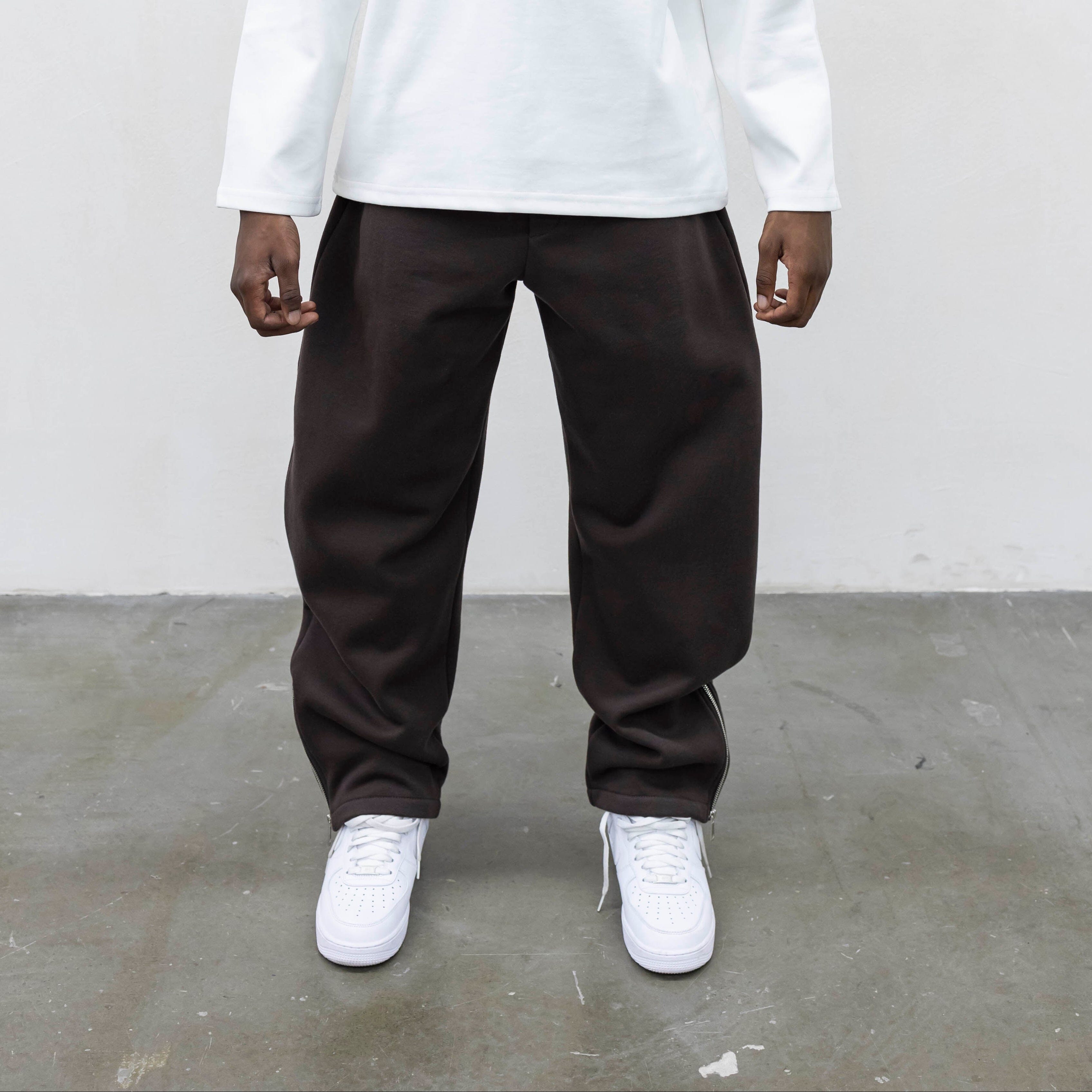 Pantalone Tuta Balloon con Zip Regolabile Marrone