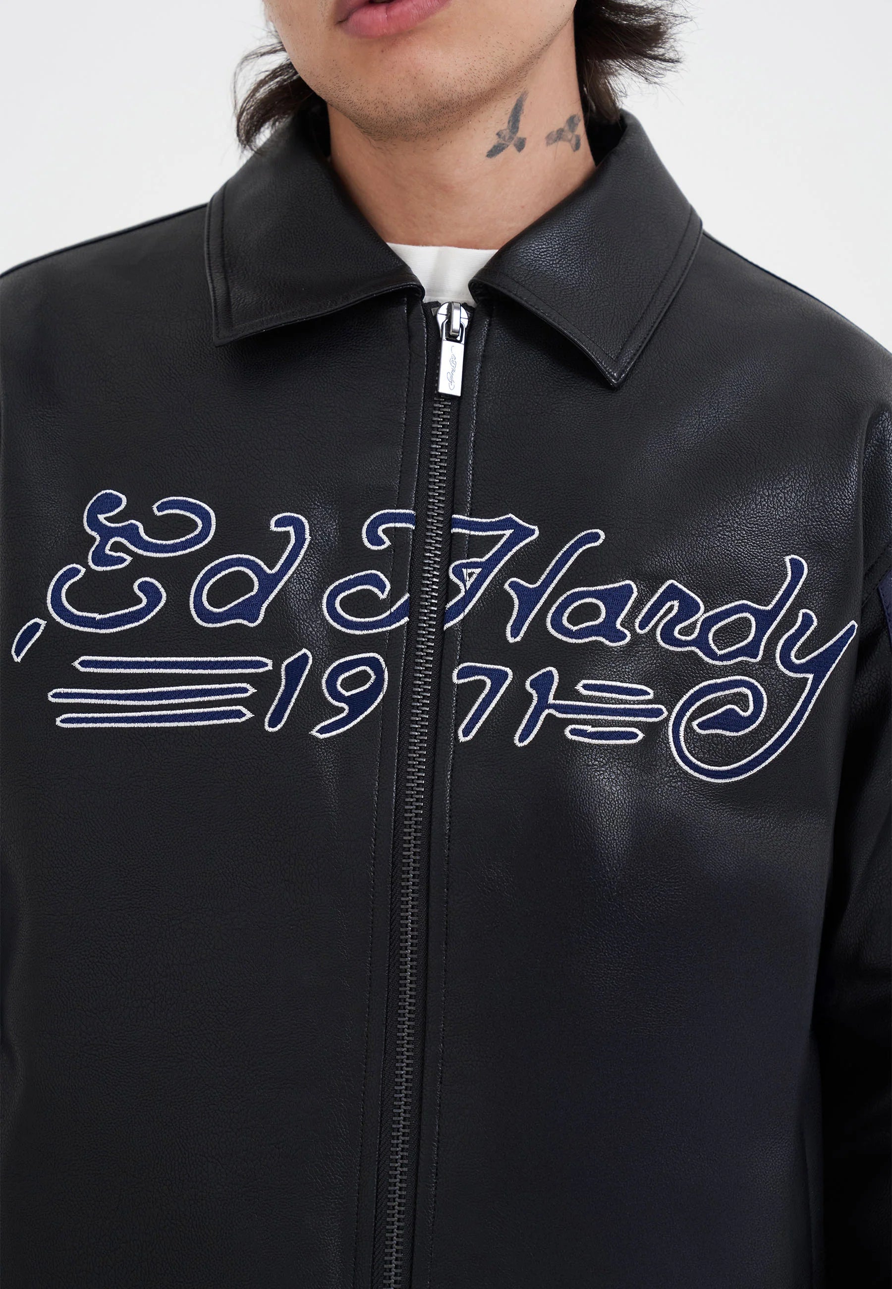 Jacket Ed Hardy in pelle Tiger Embroidery