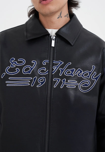 Jacket Ed Hardy in pelle Tiger Embroidery