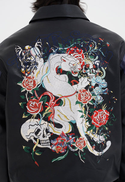 Jacket Ed Hardy in pelle Tiger Embroidery