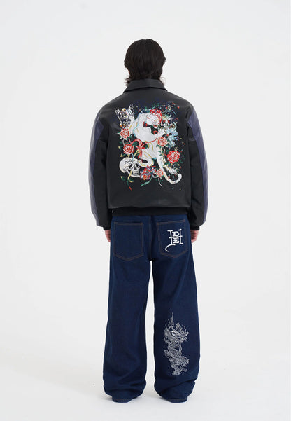 Jacket Ed Hardy in pelle Tiger Embroidery