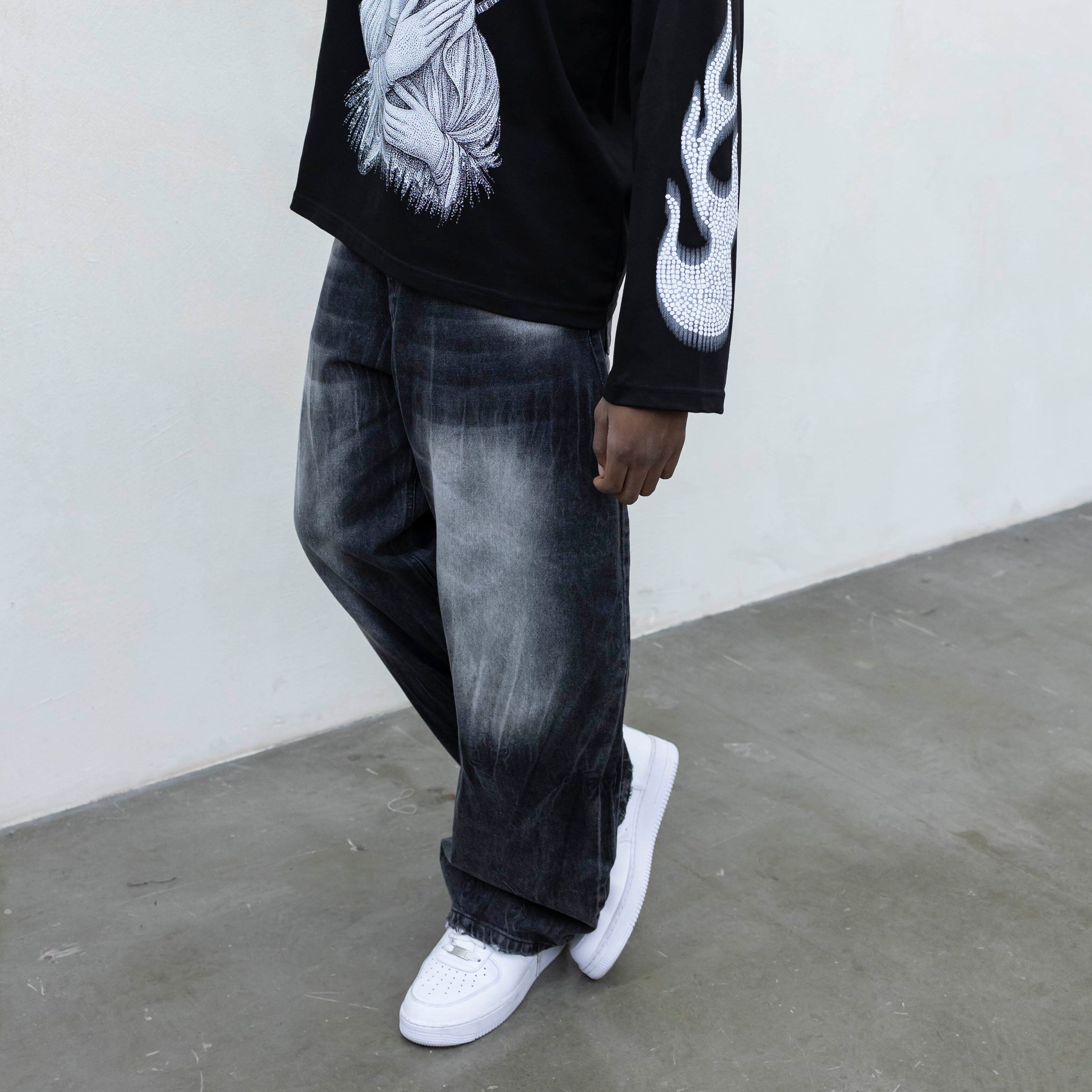 Jeans Washed Balloon Nero