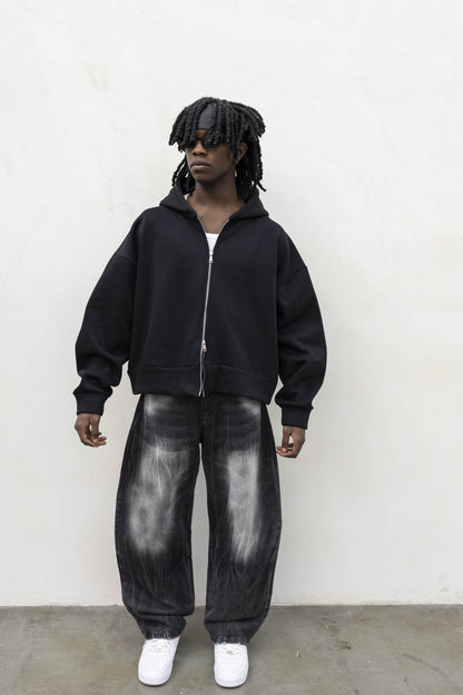 Felpa Basic Over Zip Nera