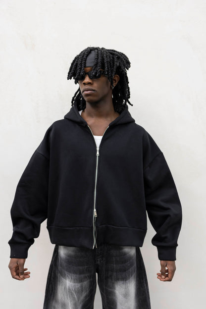 Felpa Basic Over Zip Nera