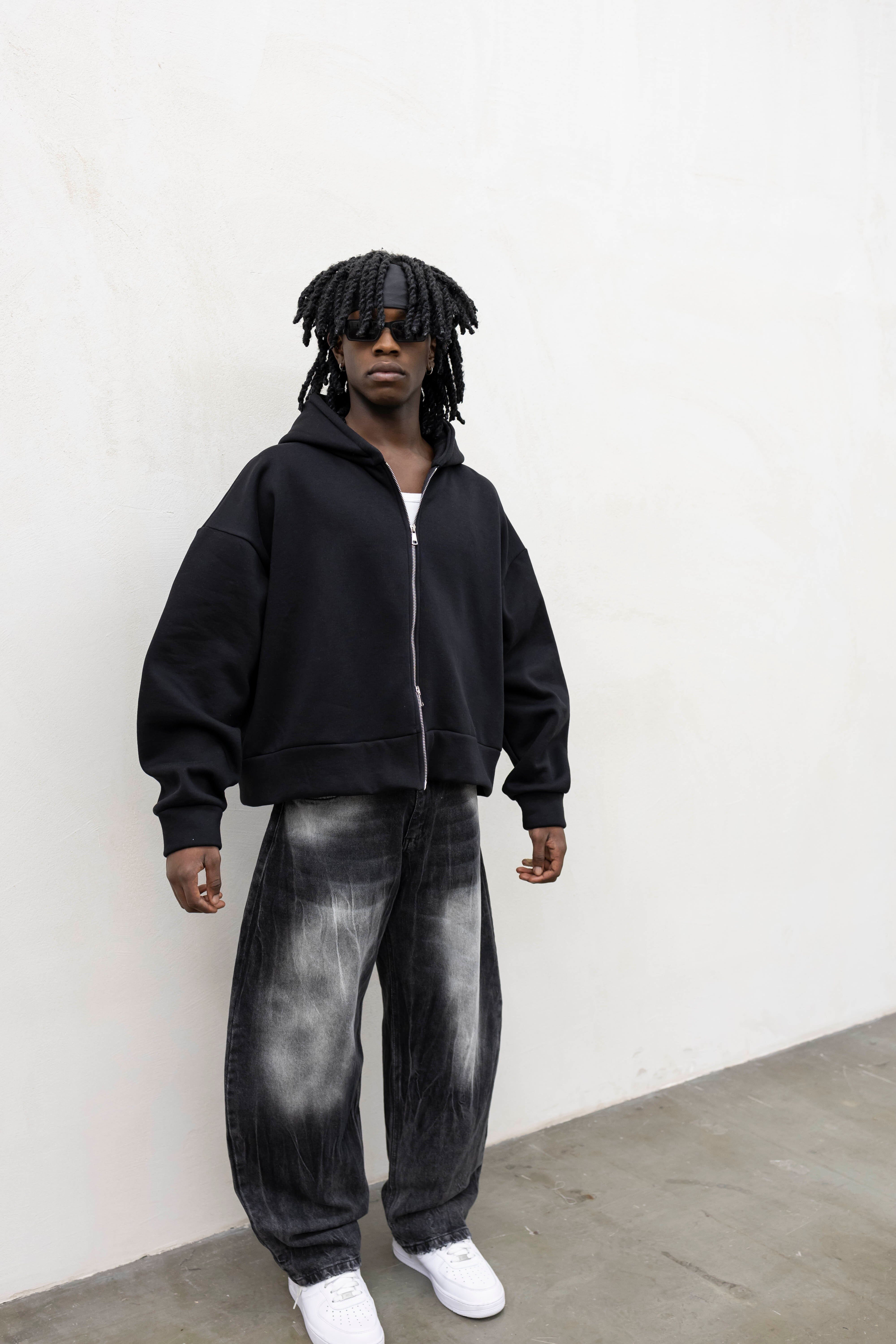 Felpa Basic Over Zip Nera