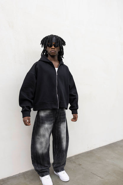 Felpa Basic Over Zip Nera