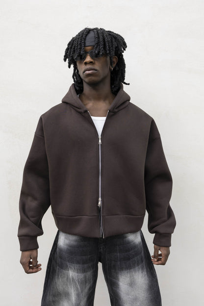 Felpa Basic Over Zip Marrone