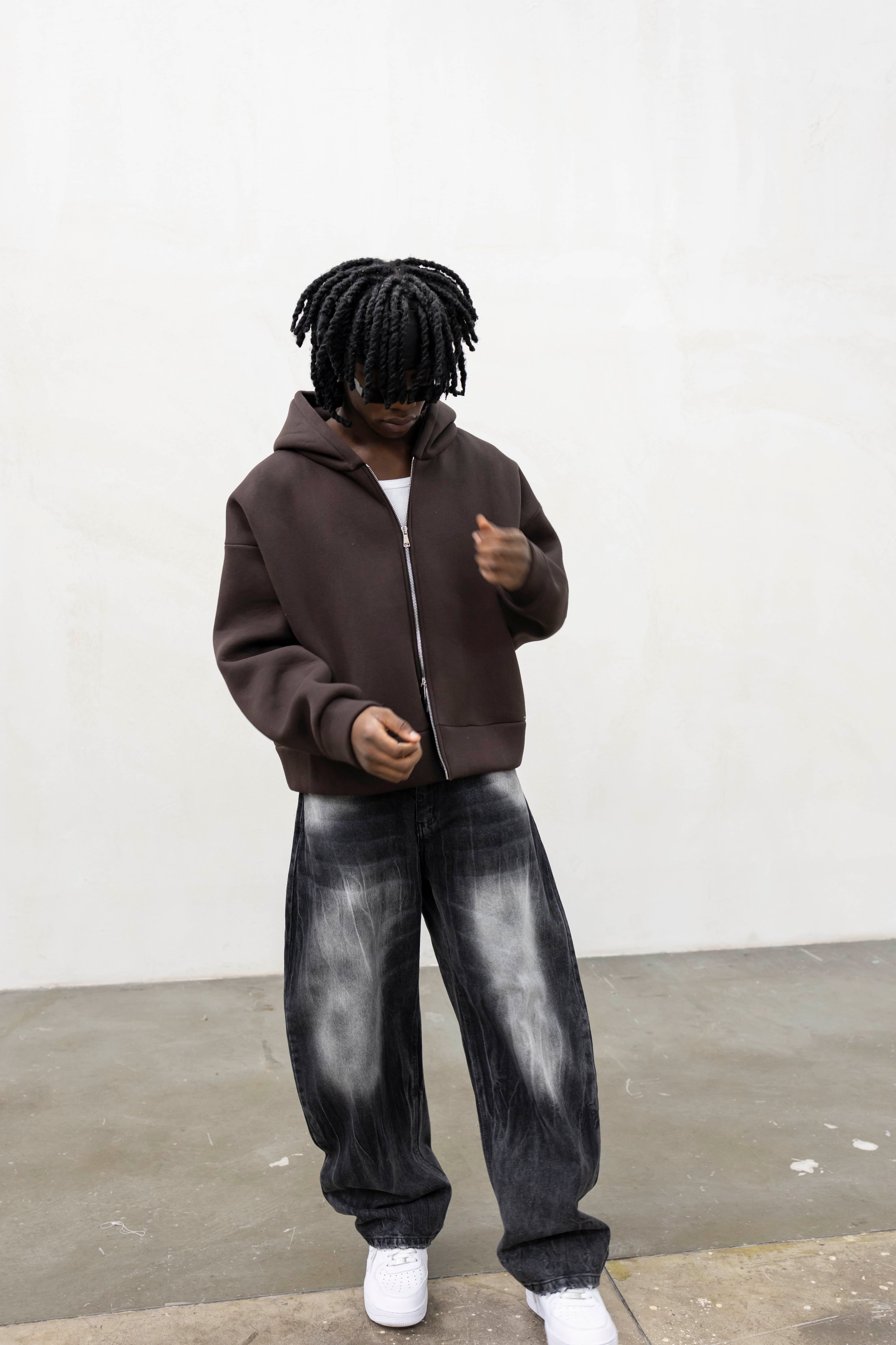 Felpa Basic Over Zip Marrone