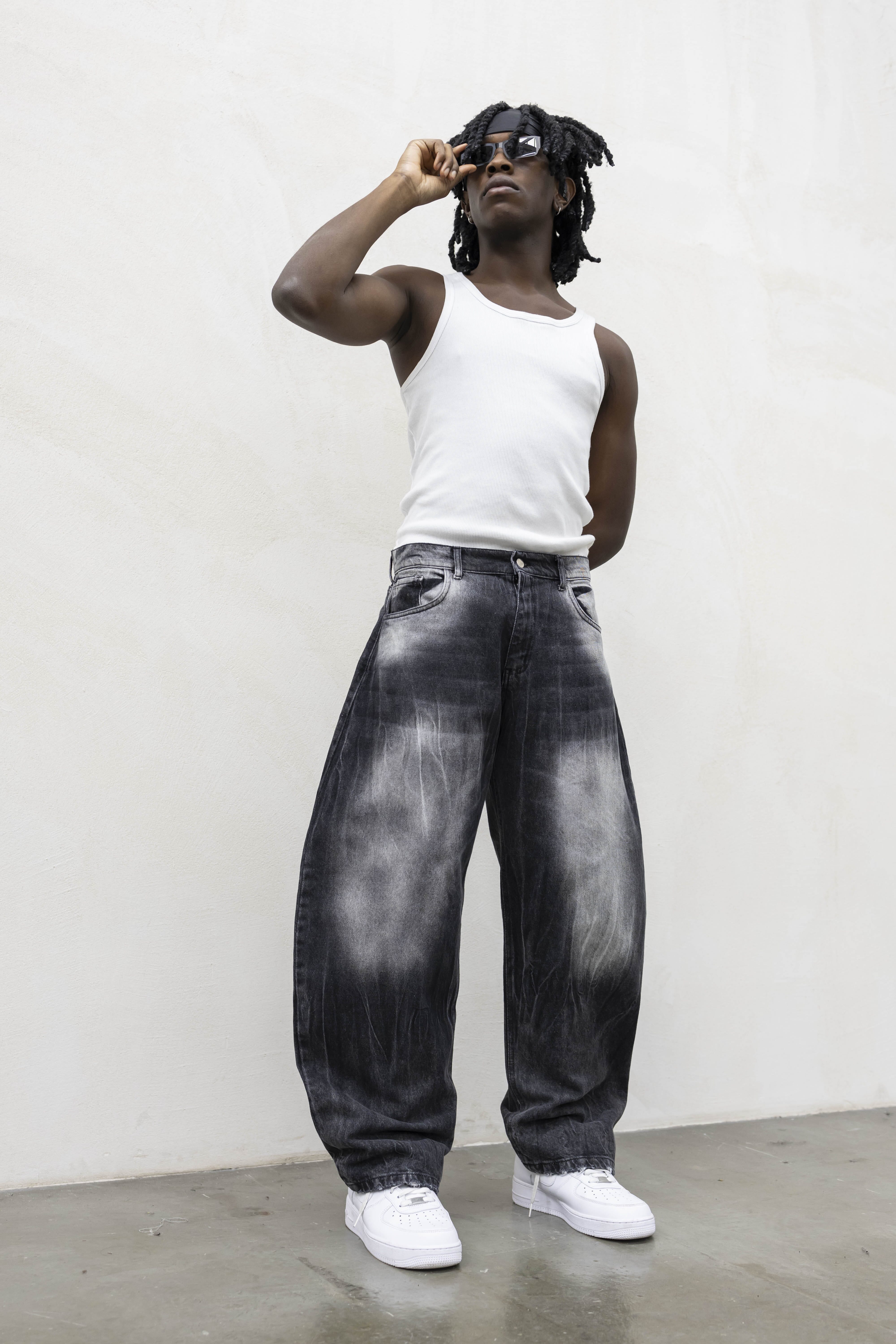 Jeans Washed Balloon Nero