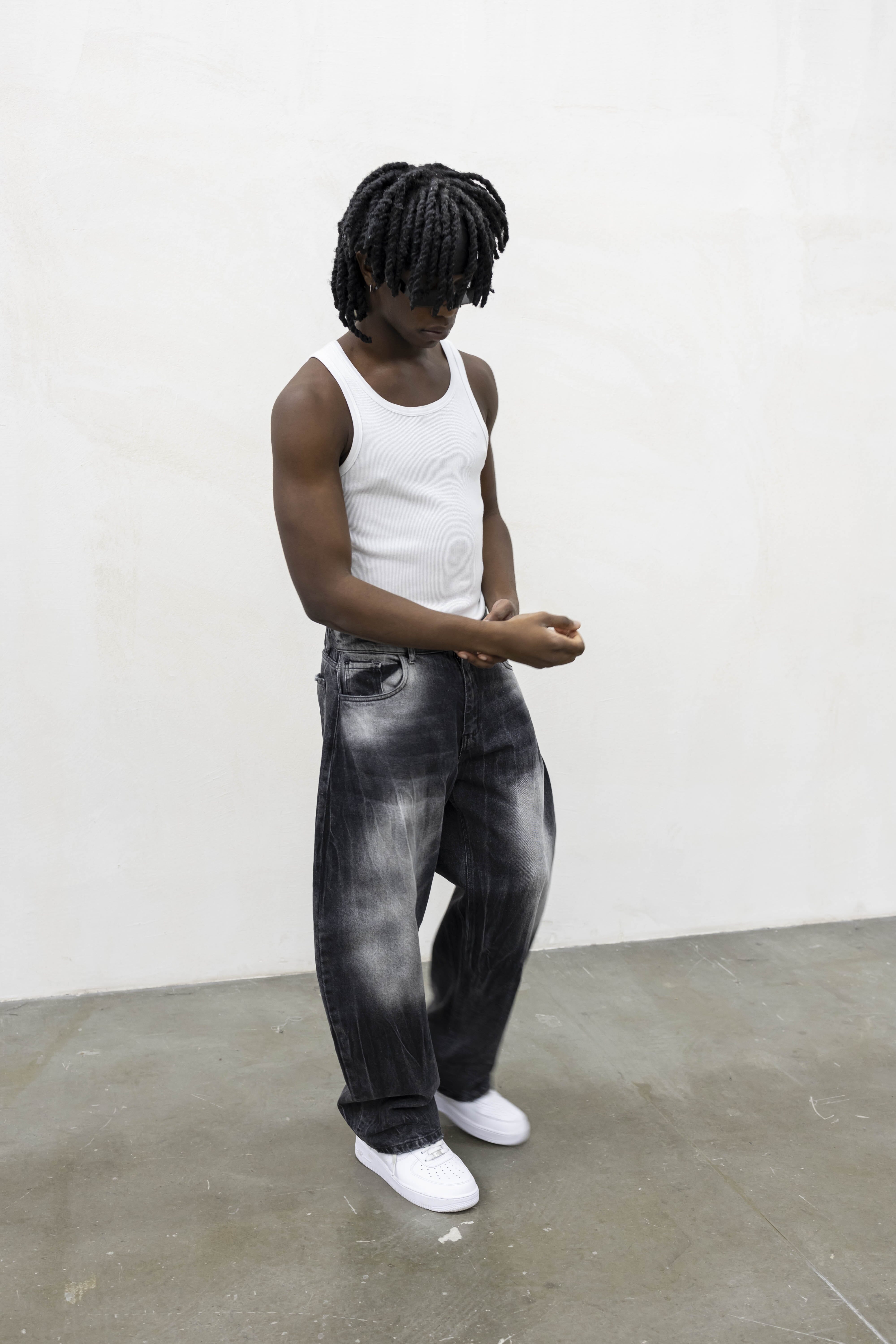 Jeans Washed Balloon Nero
