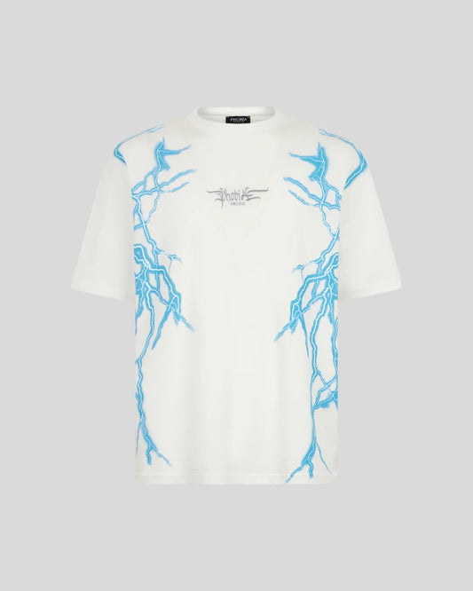 T-shirt Phobia bianca con stampa azzurri laterale