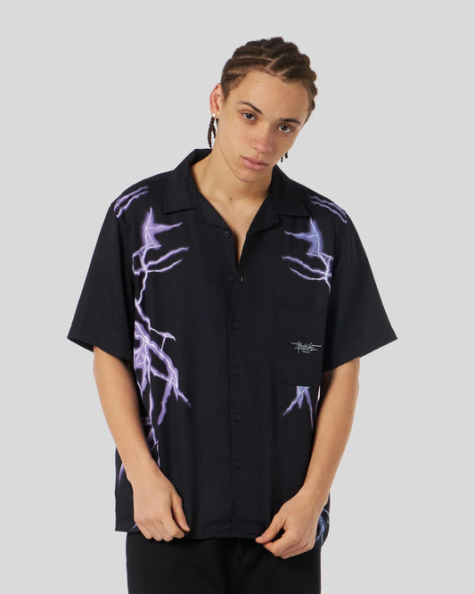 Camicia Phobia nera con fulmini laterali viola
