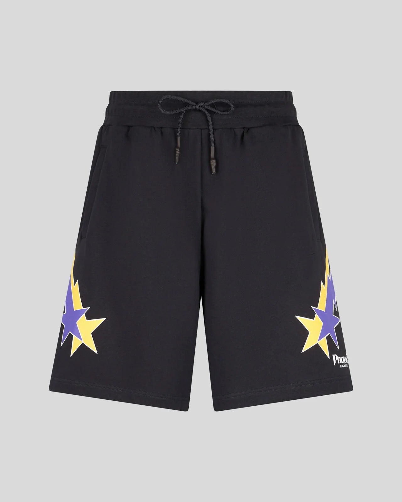 Pantaloncini Phobia neri con grafica Starry Lightning gialla e viola