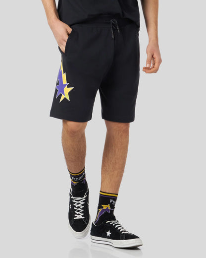 Pantaloncini Phobia neri con grafica Starry Lightning gialla e viola