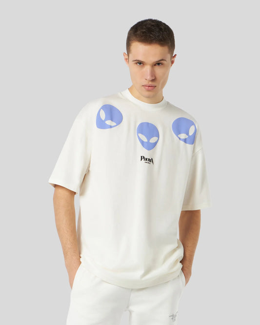 T-shirt Phobia bianca con grafica Triple Alien viola