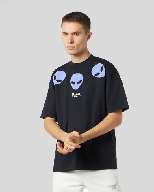 T-shirt Phobia nera con grafica Triple Alien viola