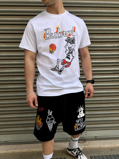 T-shirt Butnot stampa basket fuoco