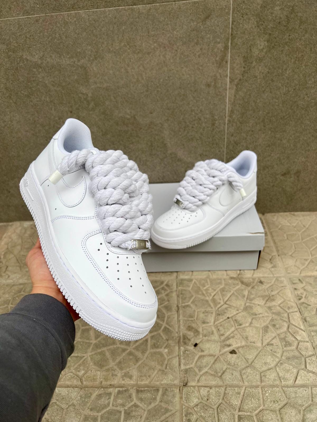 Nike air force 1  + laccio in corda bianca custom