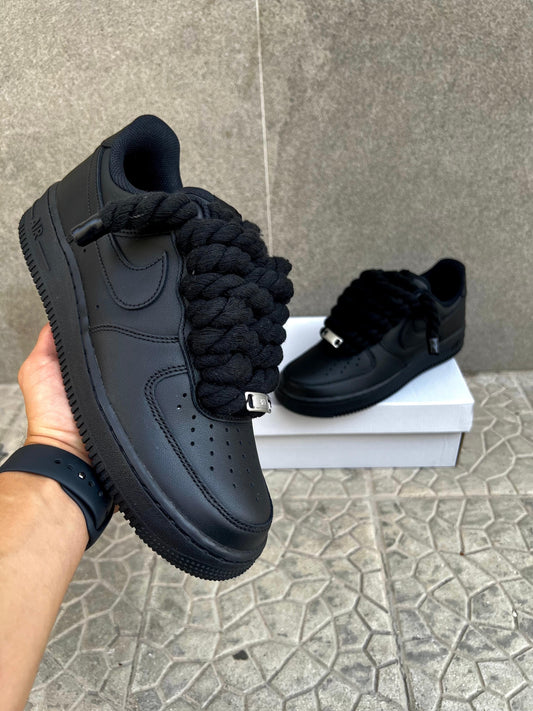 Nike air force 1  nera + laccio in corda nera custom