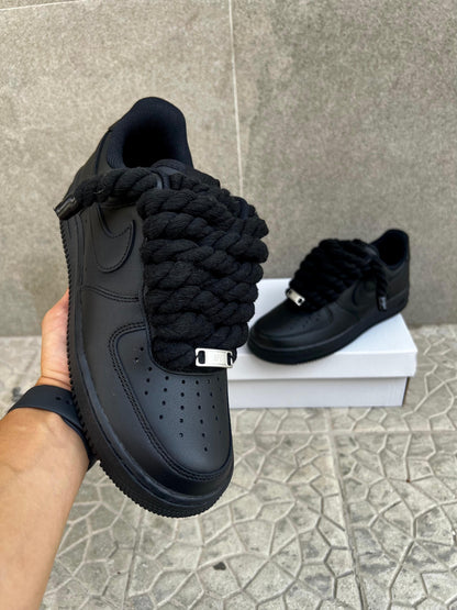 Nike air force 1  nera + laccio in corda nera custom