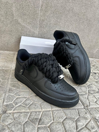 Nike air force 1  nera + laccio in corda nera custom