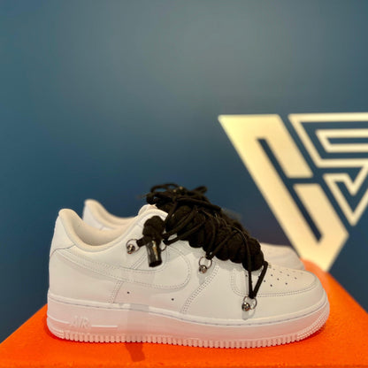 Nike air force 1 custom laccio in corda bianca + ganci e doppio laccio nero