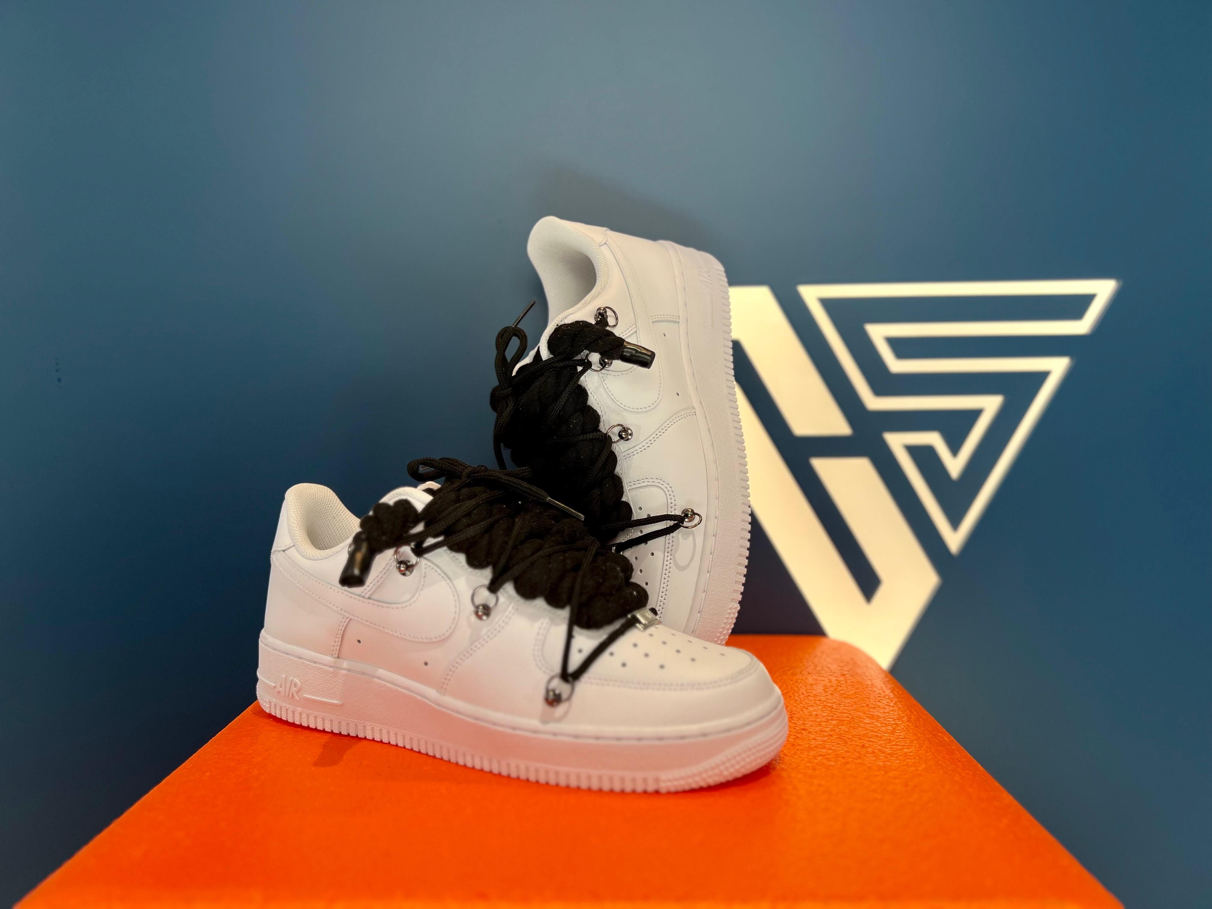 Nike air force 1 custom laccio in corda bianca + ganci e doppio laccio nero