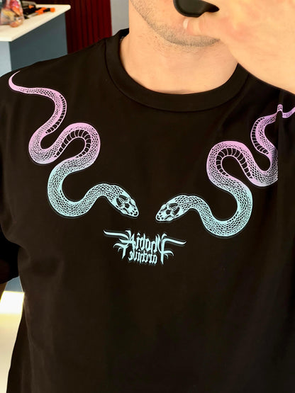 T-shirt Phobia Nera Snake Viola/Celeste