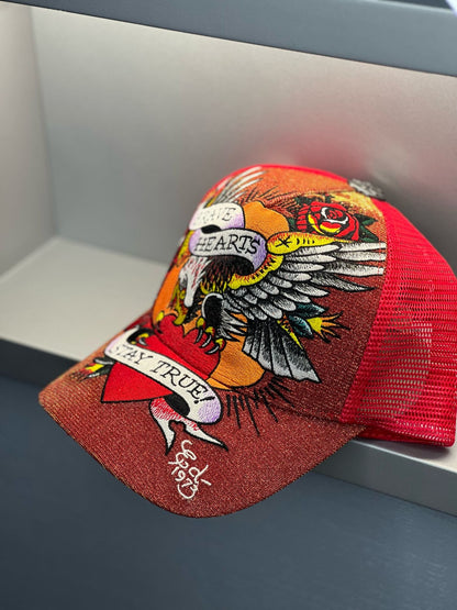 Ed Hardy Brave Hearts Red Trucker Hat