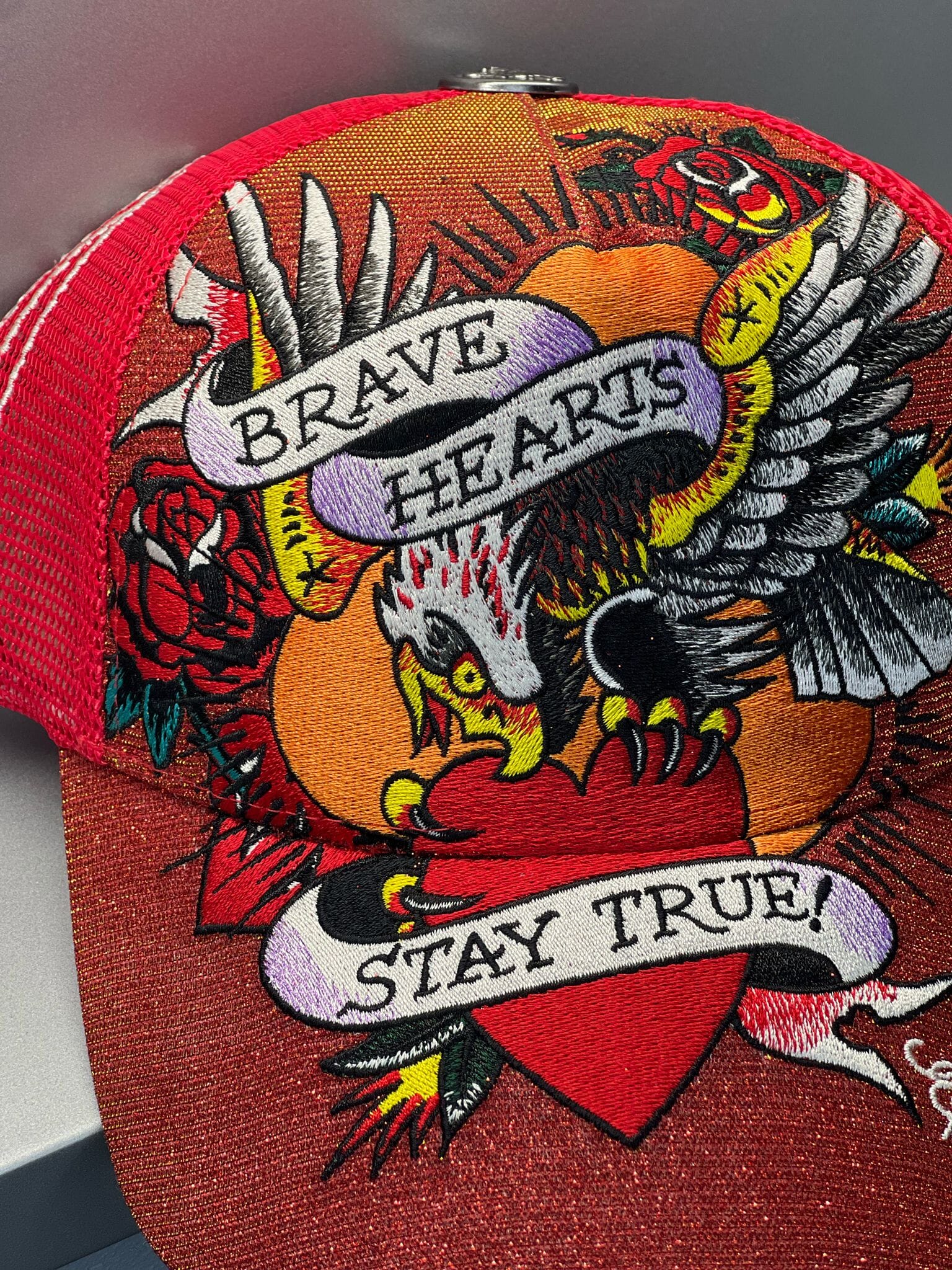 Ed Hardy Brave Hearts Red Trucker Hat