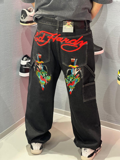 Ed Hardy Double Knee Drag Dagger Jeans Baggy