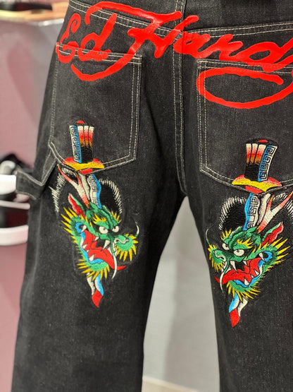 Ed Hardy Double Knee Drag Dagger Jeans Baggy