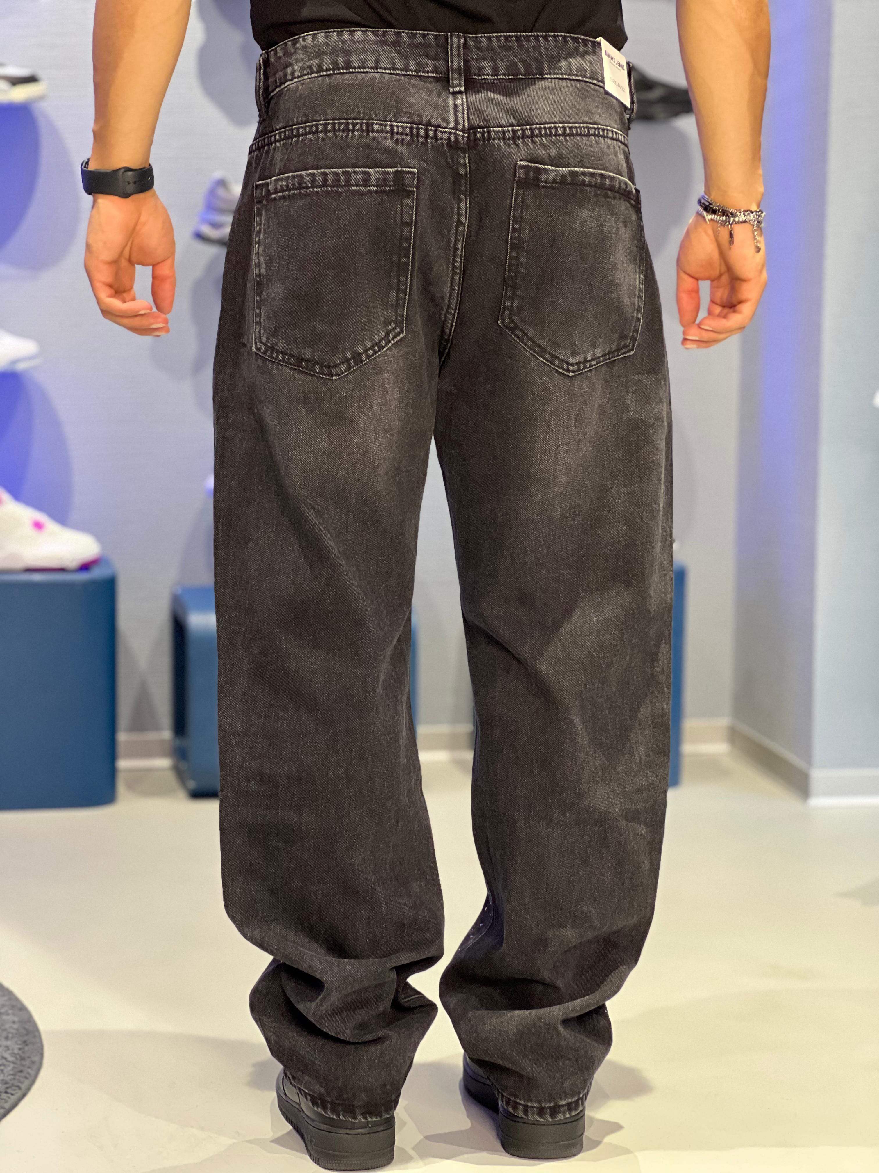 Jeans Uomo Nero con Strass - Fit Oversize AD8516
