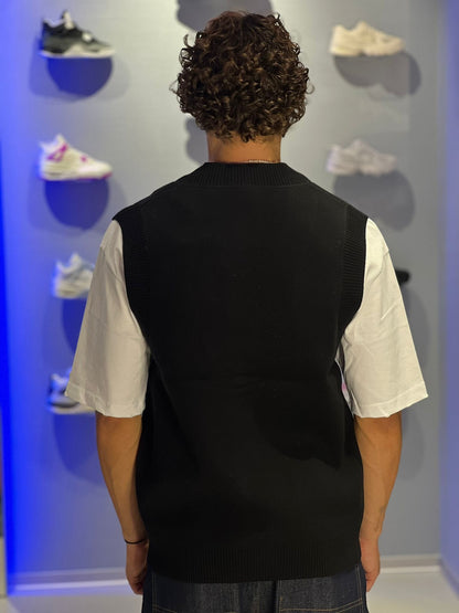 Gilet Solid in Maglia con Bottoni - Nero