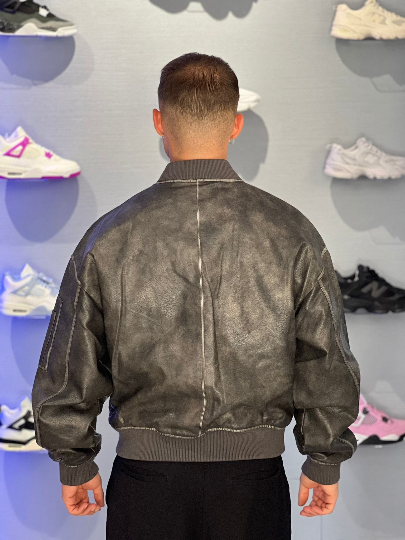 Giubbotto Bomber Uomo in Ecopelle Effetto Vintage