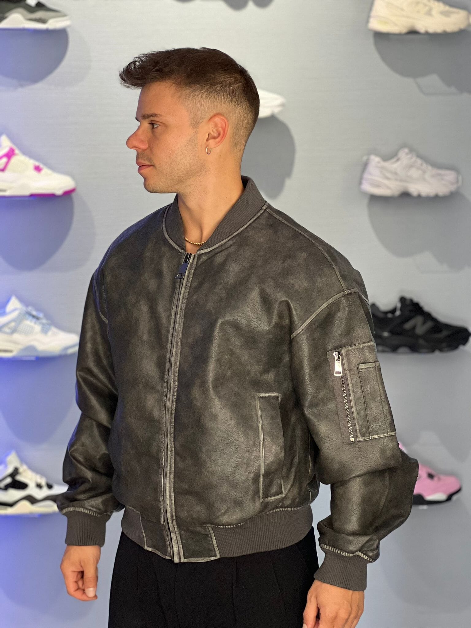 Giubbotto Bomber Uomo in Ecopelle Effetto Vintage