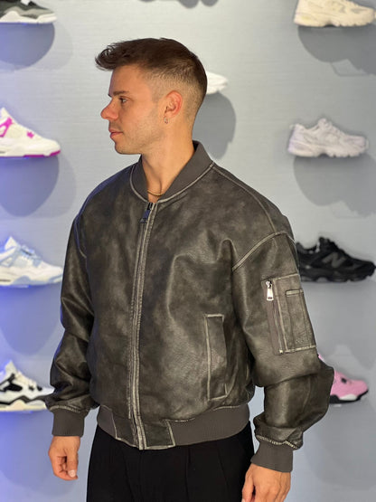 Giubbotto Bomber Uomo in Ecopelle Effetto Vintage