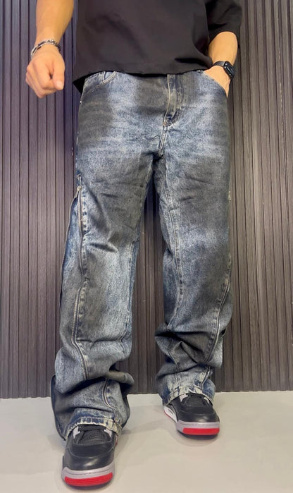 Jeans Flare con zip Slavato
