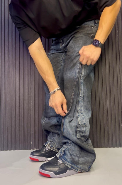 Jeans Flare con zip Slavato