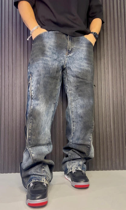 Jeans Flare con zip Slavato