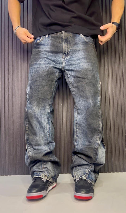Jeans Flare con zip Slavato