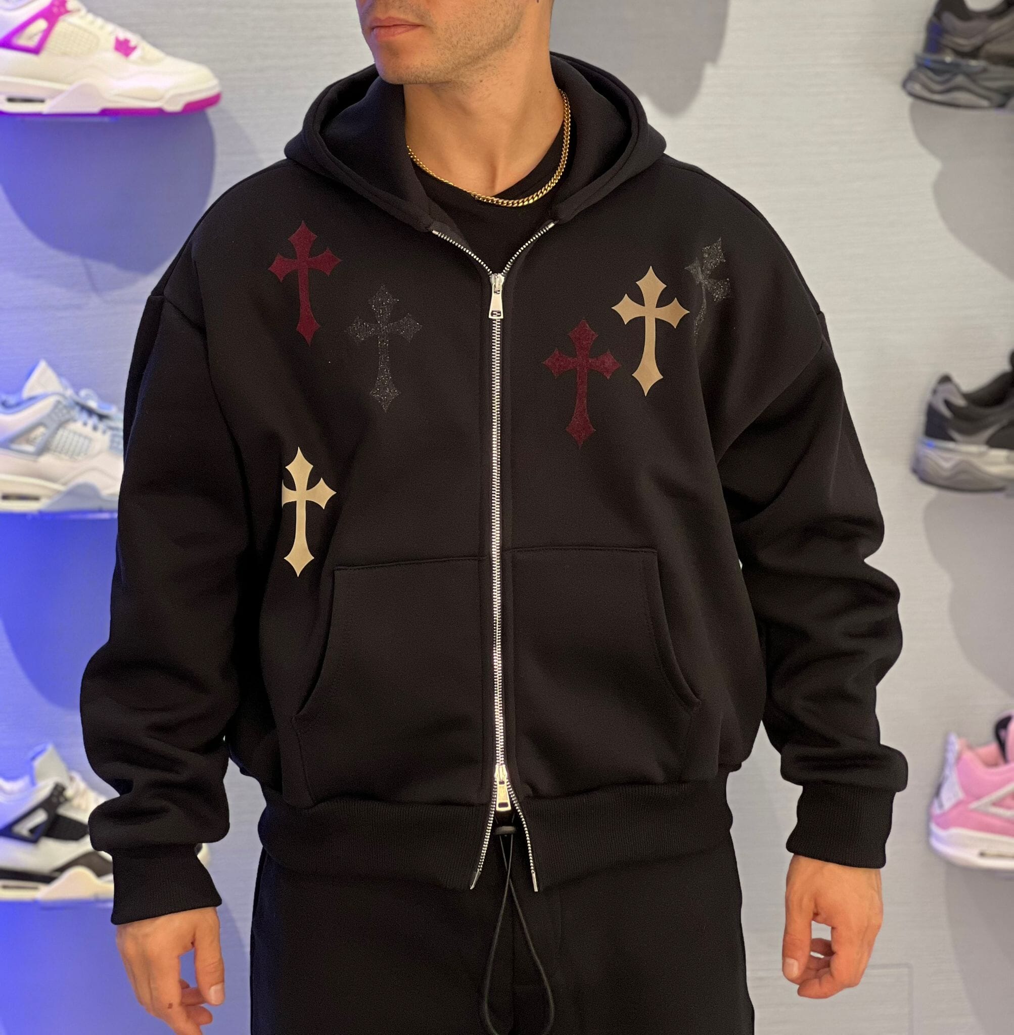 Felpa Zip Croci Nera