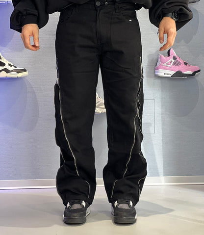 Denim Flare con zip Nero