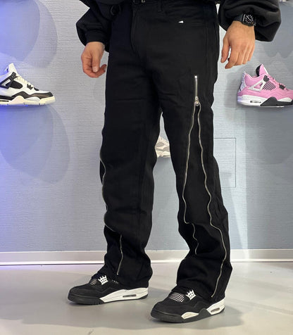 Denim Flare con zip Nero