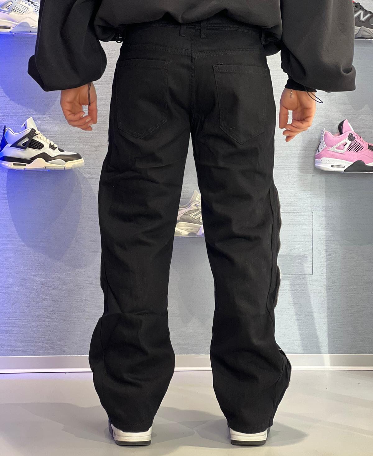 Denim Flare con zip Nero