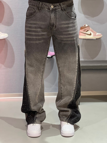 Jeans Flare con zip strass